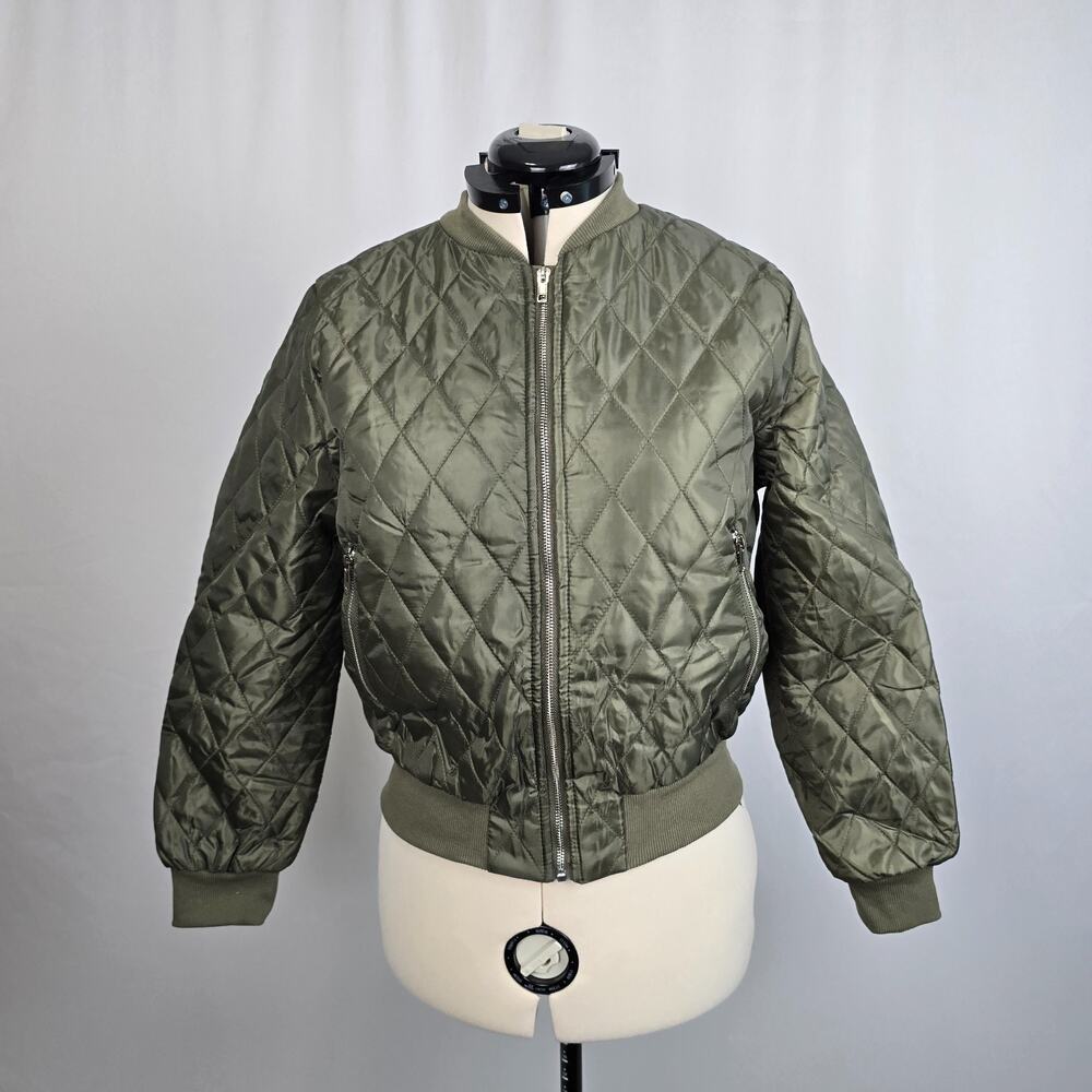 Unbranded Bomber Jacket Women's L Green Zip Up Quilted NWOT